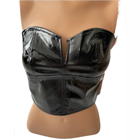 unknown Other - Wet look black faux leather bustier w/ back zip